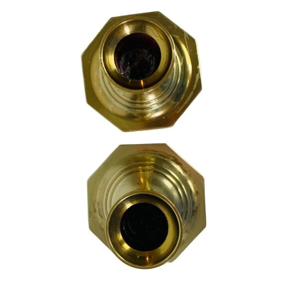 Solid Brass Short Candlestick Candle Holder Set of 2 Octagon Base VTG Party Home - Picture 6 of 12